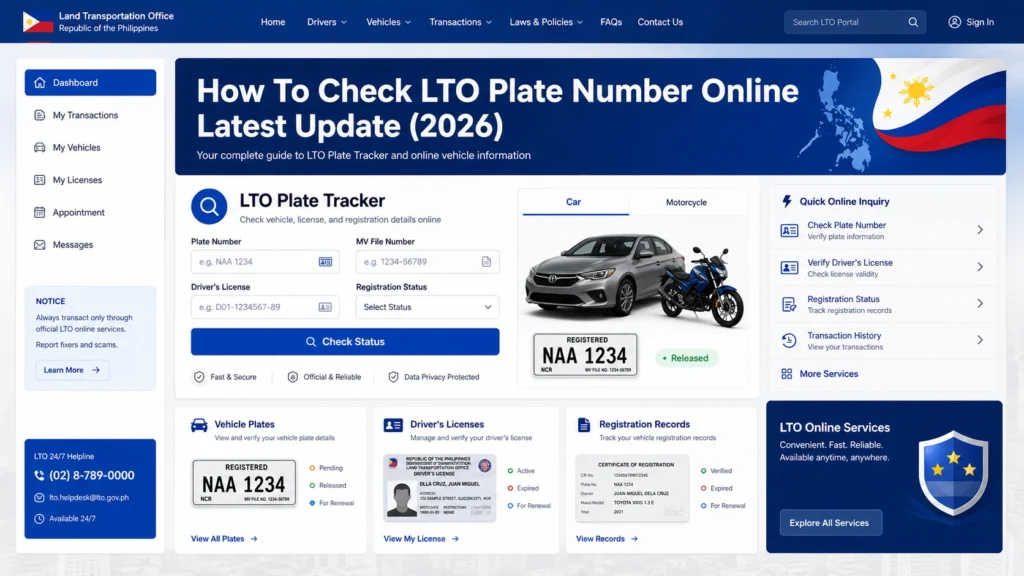 Requirements for Online Plate Number Check